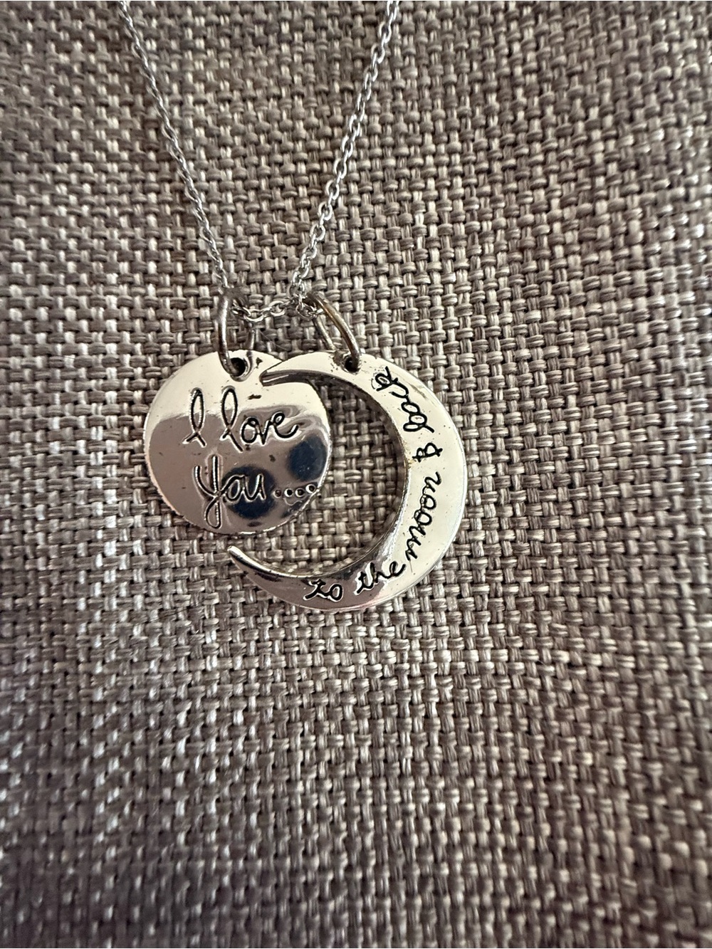 Silver "I Love You" Moon & Disc Pendant Necklace